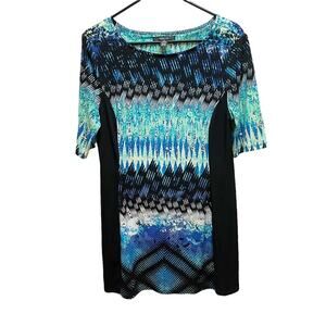 Style & Co. Blue Turquoise Black Tunic Sheath Dress Medium